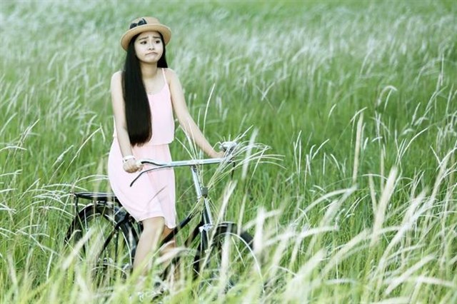 Các bạn trẻ đến cánh đồng cỏ lau để đạp xe, chụp hình mỗi chiều
