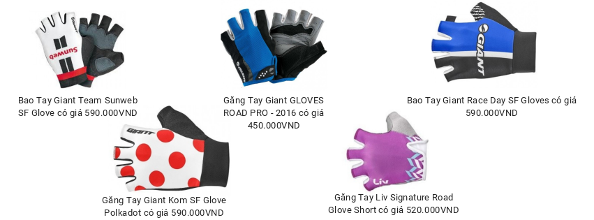 Một số sản phẩm găng tay đang có mặt tại Giant International
